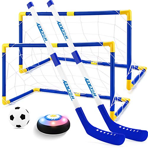Hover Hockey Set Boys Toys - 2 in 1 Hockey & Soccer Sport Toys With 2 Goals, Hover Ball With LED Lights, Multiplayer Hockey Games, Toys for 3 4 5 6 7 8 9 10 11 12 Year Old Boys Girls Kids Best Gift