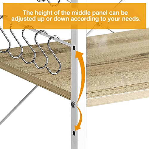 Mr Ironstone Baker's Rack, Kitchen Microwave Cart, Coffee Bar Table Station, 3-Tier Kitchen Utility Storage Shelf With Rolling Wheels Coffee Cart Kitchen Microwave Stand With 10 Hooks, Light Beige #TOP4