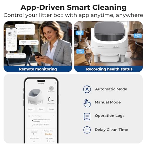 Image of Self-Cleaning Cat Litter Box, Open-Top Automatic Litter Box with APP Control, Odor-Control & Low-Noise Design, Large Capacity, Safe for Multiple Cats