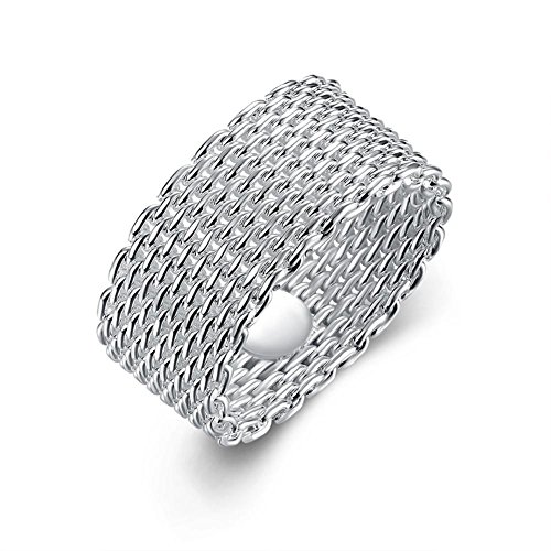 JAJAFOOK 925 Sterling Silver Plated Fashion Woven Braided Mesh Ring Wedding Band Rings for Women