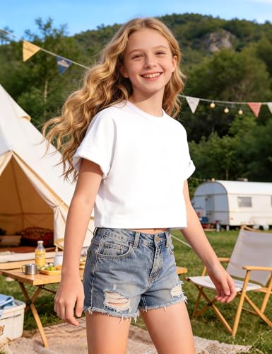 Image of Girls Crop Tops Short Sleeve T-Shirts for Girl Crew-Neck Basic Tee Size 7-14 Years