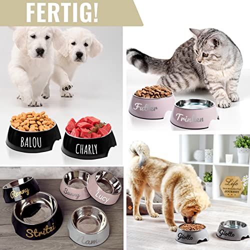 ne&no® Futternapf 2er Set für Hunde und Katzen (M - PERSONALISIERT, SCHWARZ)