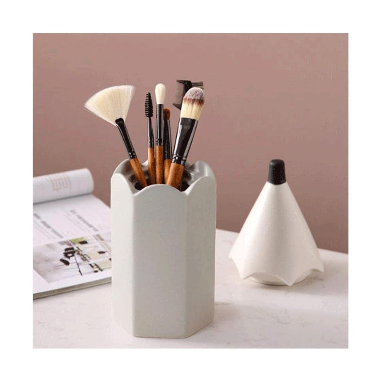 Portapenne da scrivania Portapenne Creativo in Ceramica, portapenne Durevole Multifunzione, portapennelli per Trucco di Grande capacità, cancelleria per Ornamenti da scr