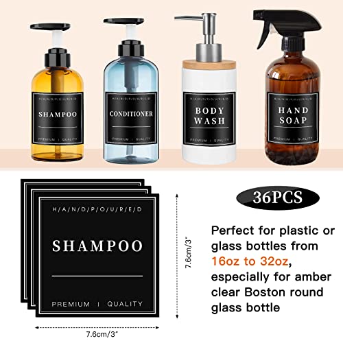 36Pcs Waterproof Labels For Bottles, Hand Soap Lotion Shampoo And Conditioner Dispenser Label Stickers, Removable Cleaning Bathroom Labels For Glass Or Plastic Bottles(Black) #TOP1