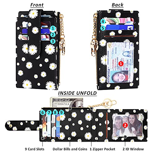 Image of Badiya Slim Women Wallet RFID Blocking Bifold Compact 9 Card Slots Holder Wallets Soft Leather with Zipper Coin Pocket 2 ID Window
