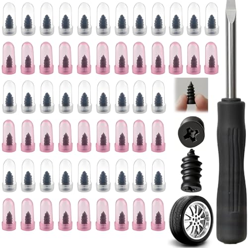 Image of PUSKIU Tire Repair Rubber Nail Kit with 2 Sizes, Screw in Tire Plugs Rubber Screws, Tire Repair Screws for Tubeless Tires, Fast Emergency Tire Repair for Car Motorcycle Bike Truck (60 Pcs)