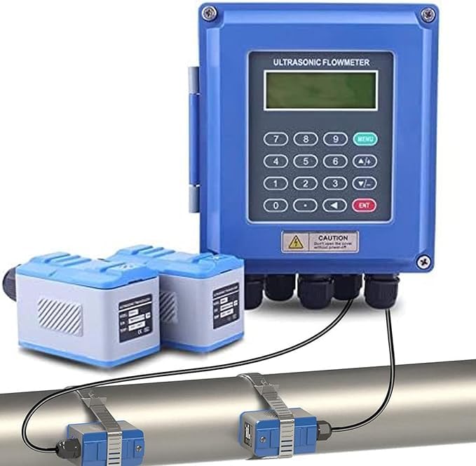 MINHUIJIHUI Ultraschall-Durchflussmessgerät, Digital Flow Meter, Clamp-On Extern, DN15-6000mm,Hohe Genauigkeit ±1%, Bidirektionale Messung Kompatibel, Mit Wasser Öl Chemikalien LCD