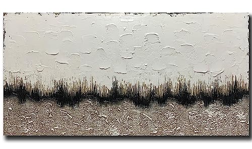 Boiee Art,24x48Inch 100% Hand-Painted Black White and Beige Oil Paintings Contemporary Artwork Neutral Abstract Textured Canvas Wall Art Painting Home Decorations for Living Room Bedroom