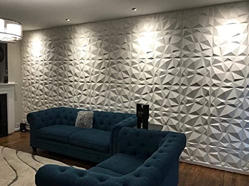 Image of 3D PVC Wall Panels - White Color Diamond Design Stone Style Wall Poster, Wallpaper, PVC for Bedrooms, Living Room, Kids Room Home Decor Stickers (50 x 55cm)
