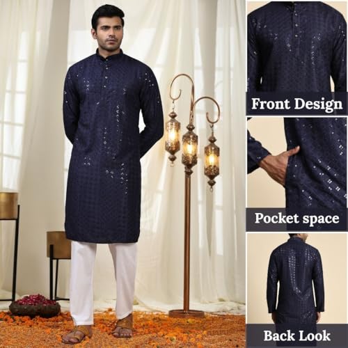 Image of Pro-Ethic Style Developer Mens Indian Traditional Cotton Kurta Sets, Men Kurta Set Indian Wedding Dress (A-117)