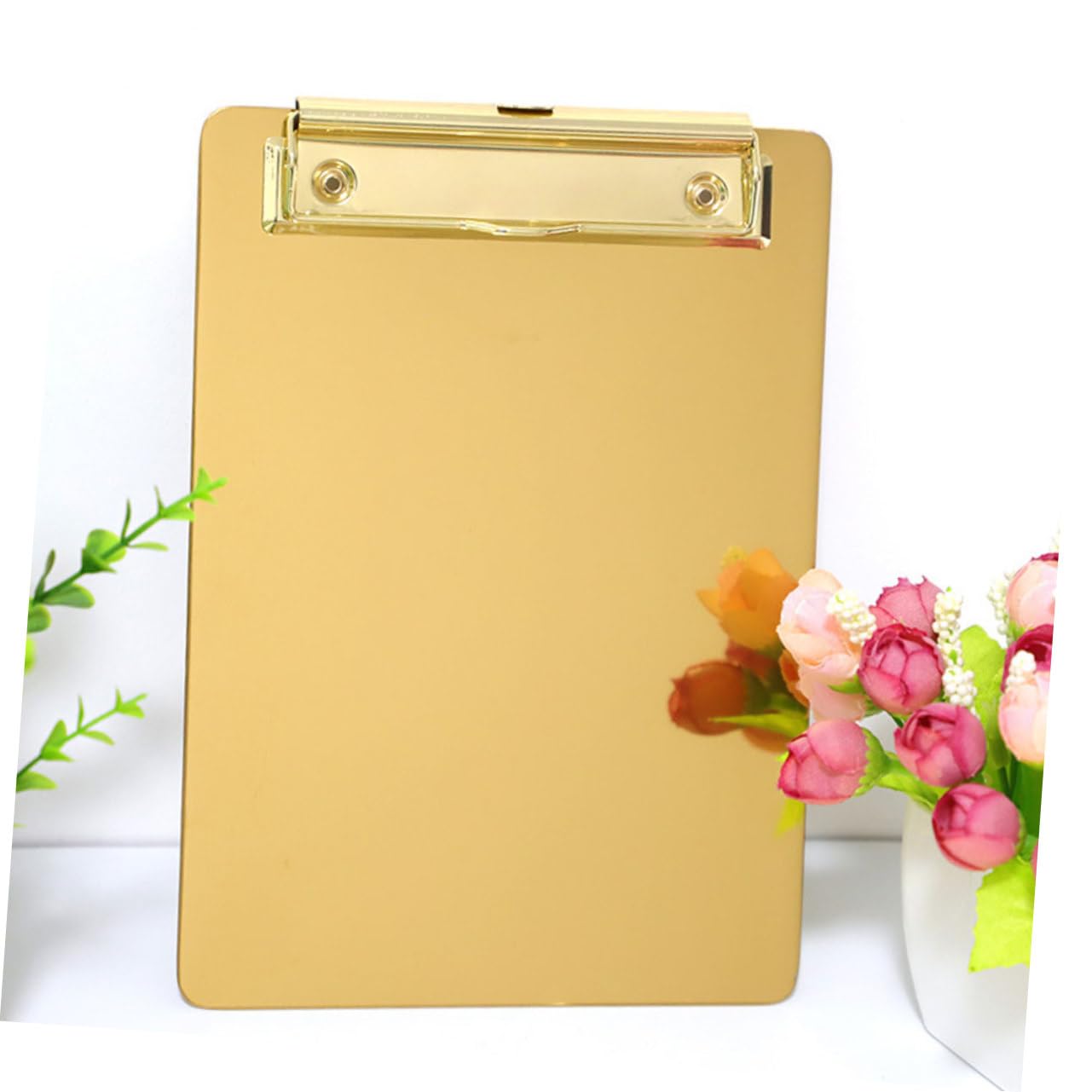 2 Stück A5 Klemmbrett aus Edelstahl mit Clips Tragbares und Sicheres Klemmbrett für Büro Elegante Goldene Aktenablage mit Verarbeitung