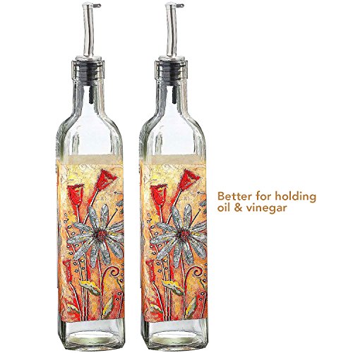 CEDAR HOME Olive Oil Bottle Set Glass Dispenser Vinegar Cruet 17oz. with Stainless Steel Leak Proof Pourer Spout for Cooking or Salad Dressing, 2 Pack, Orange - Thumbnail 2