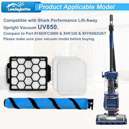Image of Leadaybetter UV850 Brush Filter Replacement Parts for Shark Performance Lift-Away ADV DuoClean Upright Vacuum, 1 Soft Brush Roll, 2 HEPA, 6 Foam Felt Filters, Part #1483FC2000 & XHF320 & XFFK602UKT