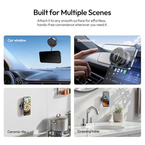 Image of ULANZI SK-25 Car Phone Holder for Magsafe, Vacuum Suction Cup Magnetic Phone Mount, 360 Adjustable MagMount for Car /Ceramic Tile /Gym /Mirror, Load up to 1kg, Magnetic Force ≥14N（Black）
