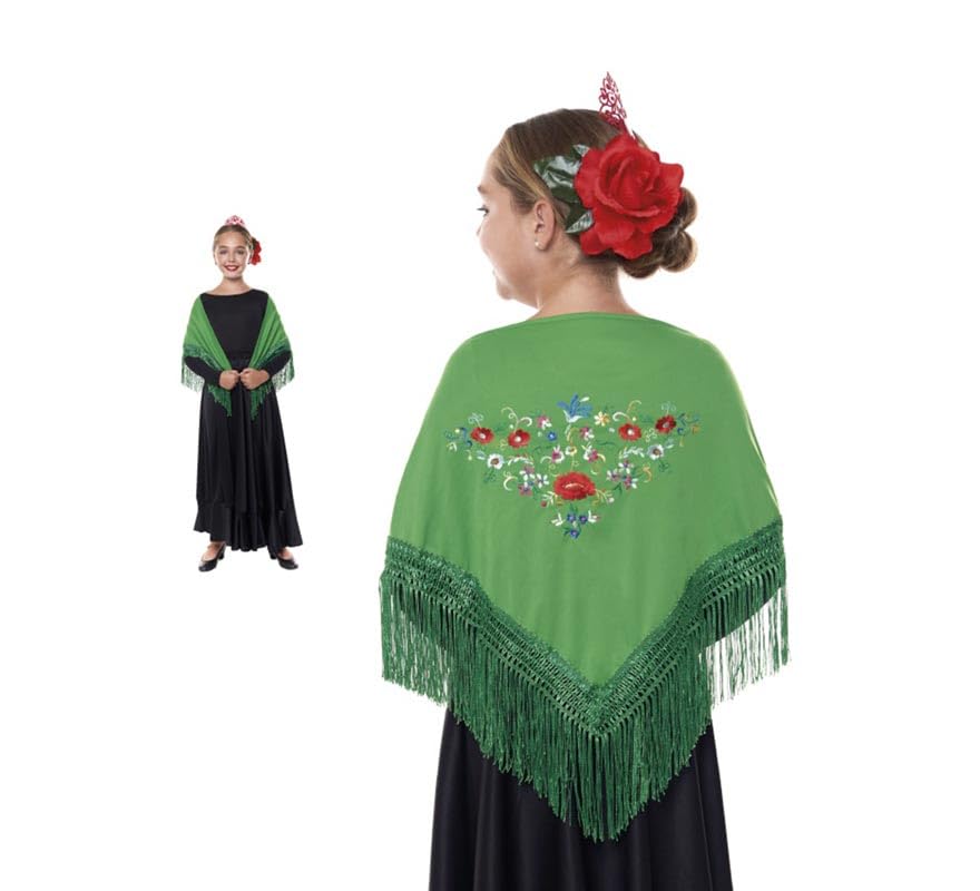 ZZ DISFRAZZES | Xaile Sevilhana ou carvão bordado de 120 x 45 cm para menina (verde)