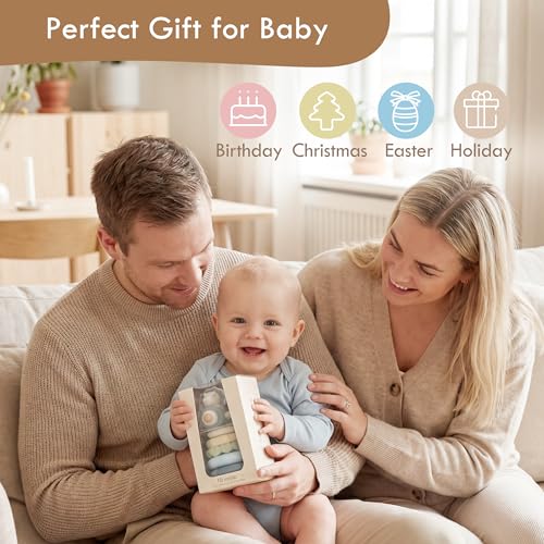 Image of Moonkie Dinosaur Silicone Stacking Rings, 7-Piece Baby Teething Toy, 6M+ | 7 Textured Rings, Cute Dinosaur Teether Topper, Early Learning, Dishwasher Safe, Beautiful Gift Box, Baby Gift
