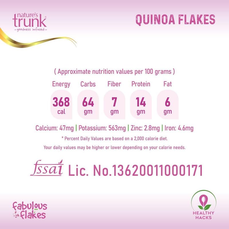 Image of Nature's Trunk Quinoa Flakes 350gm (Pack of 1) | Atukulu Style Quinoa Flakes | High Protein & Fiber | Wholegrain Breakfast Cereal | Gluten Free Quinoa Poha | Saphonin Free | Diet Food for Weight Loss