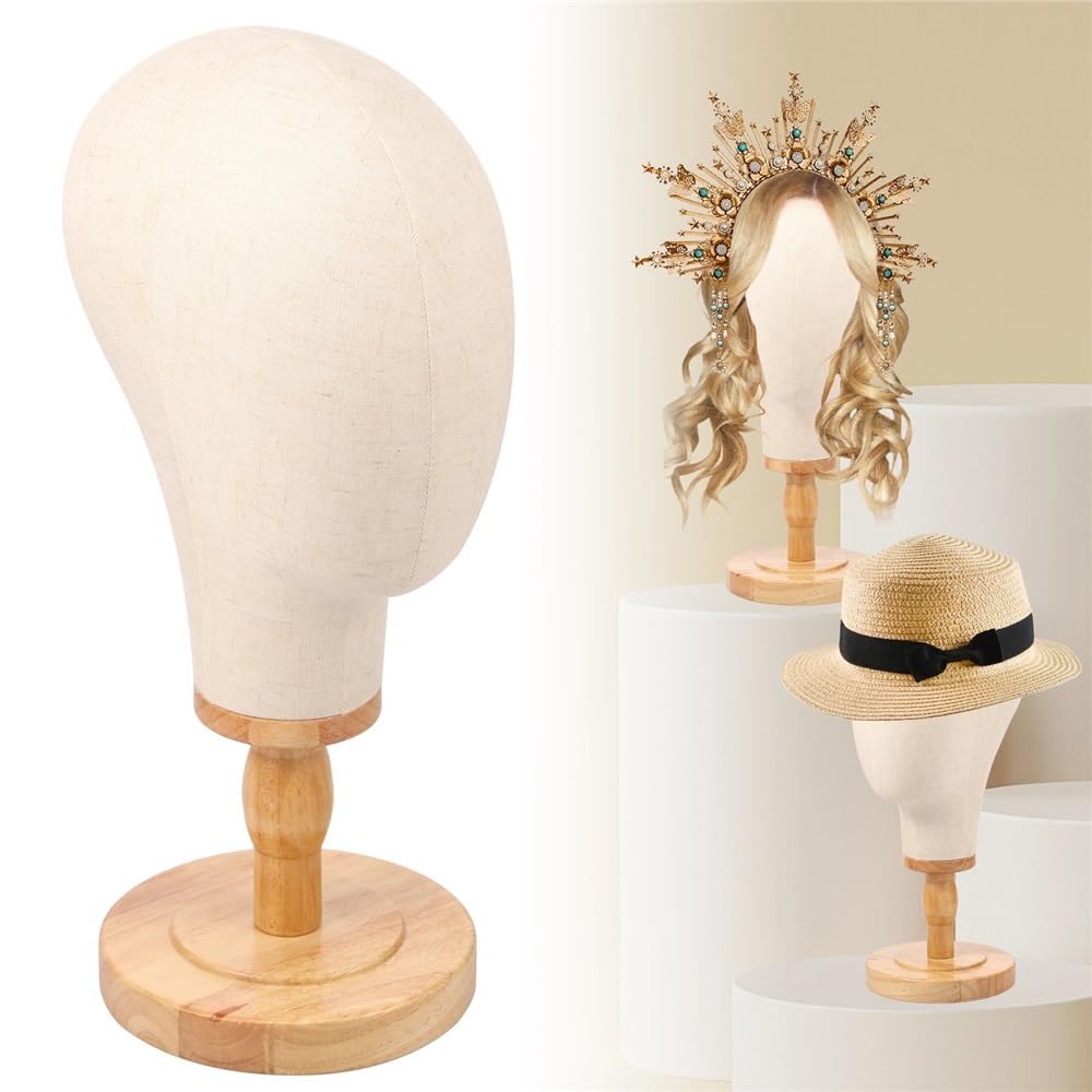 Wig Stand Perückenkopf aus Segeltuch, Perückenständer, Schaufensterpuppenkopf for Ausstellen und Herstellen von Perücken, Perückenständer mit Kopf, Perückenstützen, Halter, Kappen, Kopfschmuck Wig Dis