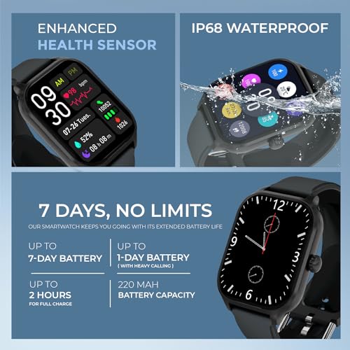 Image of PunnkFunnk H9 Smart Watch 2.01 inch TFT Display, Bluetooth 5.0 with 100+ Sports Mode, Heart Rate & Blood Oxygen Monitor, Call & Message Reminders Compatible for Android & iOS, IP67 Waterproof(Black)