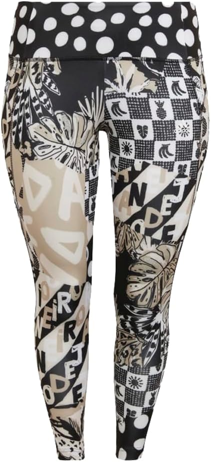 adidas Women's Essentials Farm Print Feel Brilliant Aeroready High-Waisted 7/8 Tights (Plus Size), Black