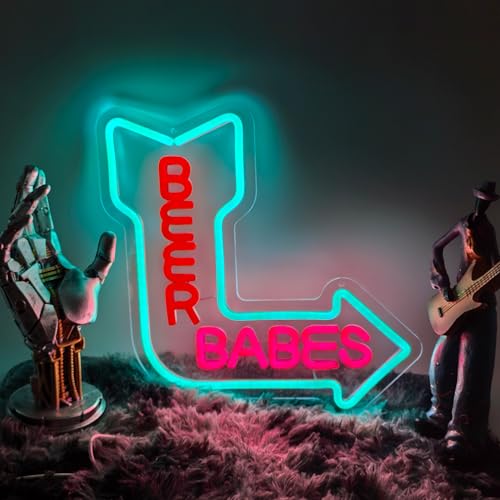 Image of Beer Babes neon sign USB Powered for for Beer Bar Pub Bedroom Home Bar Store Club Bistro Wall Decor,LED Neon Lights Sign with Dimmer for Man Cave Sports Room Decoration