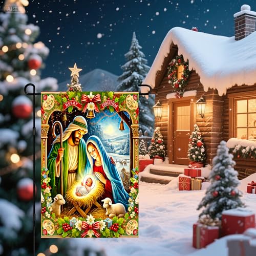 Image of BlissYard Christmas Garden Flag 12x18 Inch Ornate Nativity Yard Decor