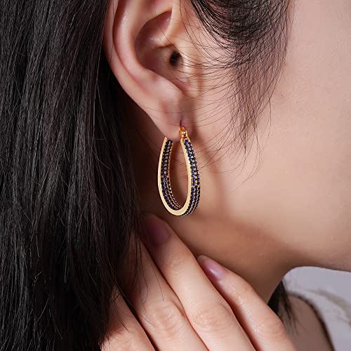 925 Sterling Silver Post Hoop Earrings for Women Gilrs Multcolors Cubic Zirconia 14K Gold Plated Oval Chunky Silver Gold Hoop Earrings weinuo Jewelry4