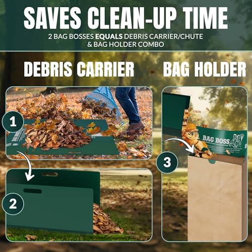 Image of 2-Pack Bag Boss Lawn & Leaf Bag Holder, Leaf Scoop & Chute, Heavy Duty Foldable Yard Trash Bag Stand - 4-in-1 Design Fits 30 Gal Paper & 33-55 Gal Plastic, Lawn Clean Up, Gardening, Camping