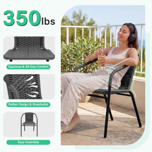 Image of JEAREY Outdoor Dining Chairs Set of 4, Stackable Rattan Patio Chairs, Gray