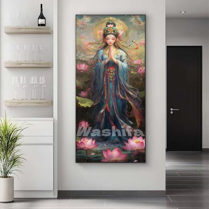 Pintar por Numeros Adultos Zen Pintura por Numeros Principiantes, Bodhisattva Paint by Numbers Manualidades, DIY Pintar por Numeros Niños, Decoración de Paredes Hogar, 35x70 cm/14x28 Inch, Sin Marco