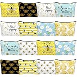Bulyoou 16 Pcs Funny Bee Cosmetic Bags Stuff Bulk Honey Queen Bee Inspirational Gift Makeup Bags Zipper Pouch for Women Beekeeper