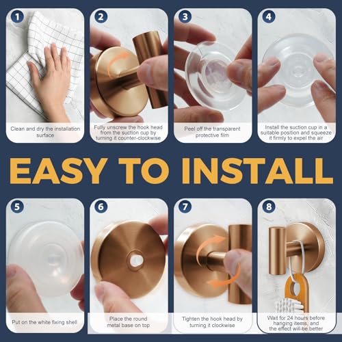 Image of Heavy Duty Suction Cup Hooks for Glass Window,Tile,Mirror,Removable Shower Hooks for Inside Shower,Metal Towel Hooks for Bathroom,2 Pack(Bronze)
