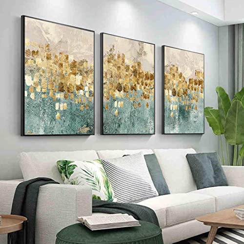 Peinture bleue verte abstraite nordique 70x90cm x3 cadre intérieur