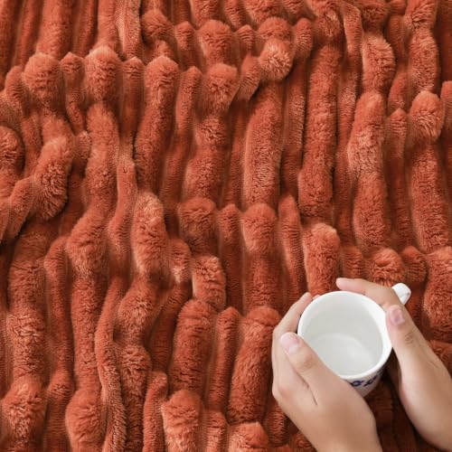 Puncuntex Manta Suave Naranja Oscuro 50"×60" para Sofá con Diseño a Rayas 3D miniatura 6