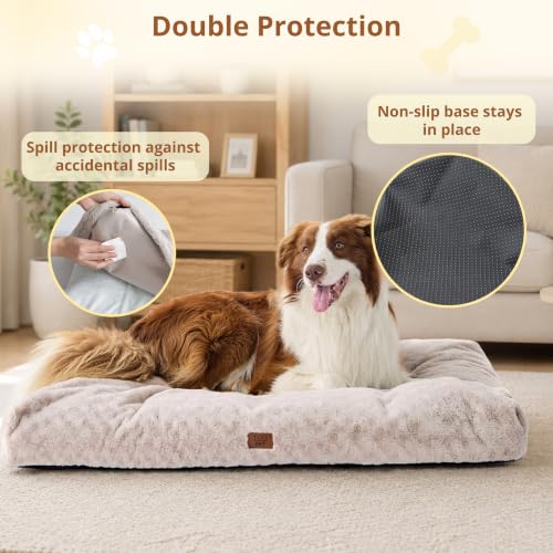EGOHOME Dog Bed for Large Dogs, Shredded Memory Foam, Washable, Non-Slip | Balanced Support Foam, CertiPUR-US, Removable Washable Cover, Rose Velvet, Dog Crate Bed & Kennel Pad, 35 x 23 Inch, Beige - Image 5