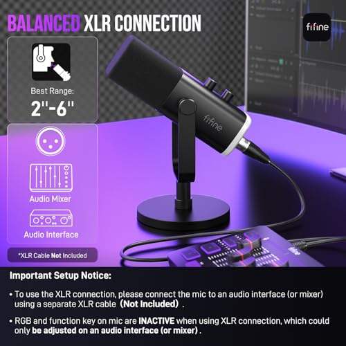 fifine usbxlr dynamic microphone for podcast recording pc computer gaming streaming mic with rgb light mute button headphones jack desktop stand vocal mic for singing youtube-ampligame am8