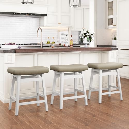 Image of PHI VILLA Counter Height Bar Stools Set of 3, Solid Wood Barstools