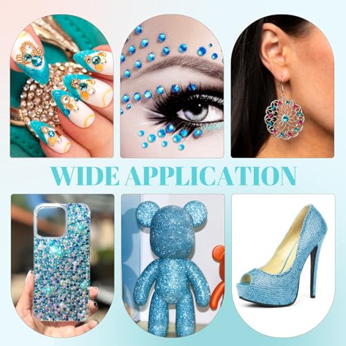 Image of 6100Pcs Resin Rhinestones for Crafting with 2Pcs 10ml B7000 Jewelry Glue, 1 Box Flatback Crystals Diamond (Indicolite) for Bedazzling Crafts DIY Nail Art Non Hotfix Gems for Clothing Shoes