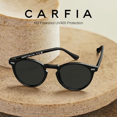 Image of CARFIA Acetate Polarized Sunglasses for Men Retro Classic Round Shades