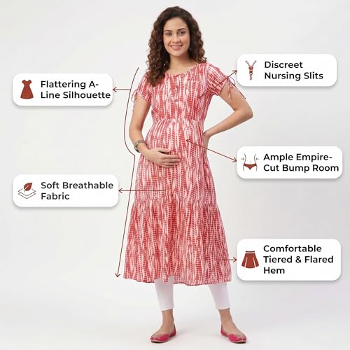 Image of CEE 18 Cotton Rayon A-Line Flaired Maternity Feeding Kurti for Women with Zippers | Pregnancy Dress for Women | Breastfeeding Dress for Women | Nursing Dress for Women Pre and Post Pregnancy