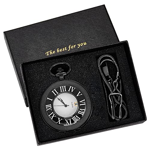 Image of Hollow Roman Digital Pocket Watch Cover for Men, Calendar Roman Dial Men's Pocket Watch with Chain