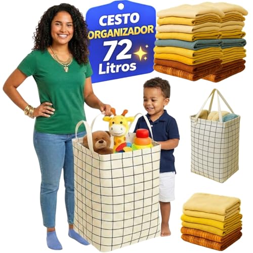 Cesto de Roupa Suja Dobrável 72L em Tecido Oxford Impermeável com Alças, Organizador para Lavanderia, Quarto, Banheiro e Brinquedos