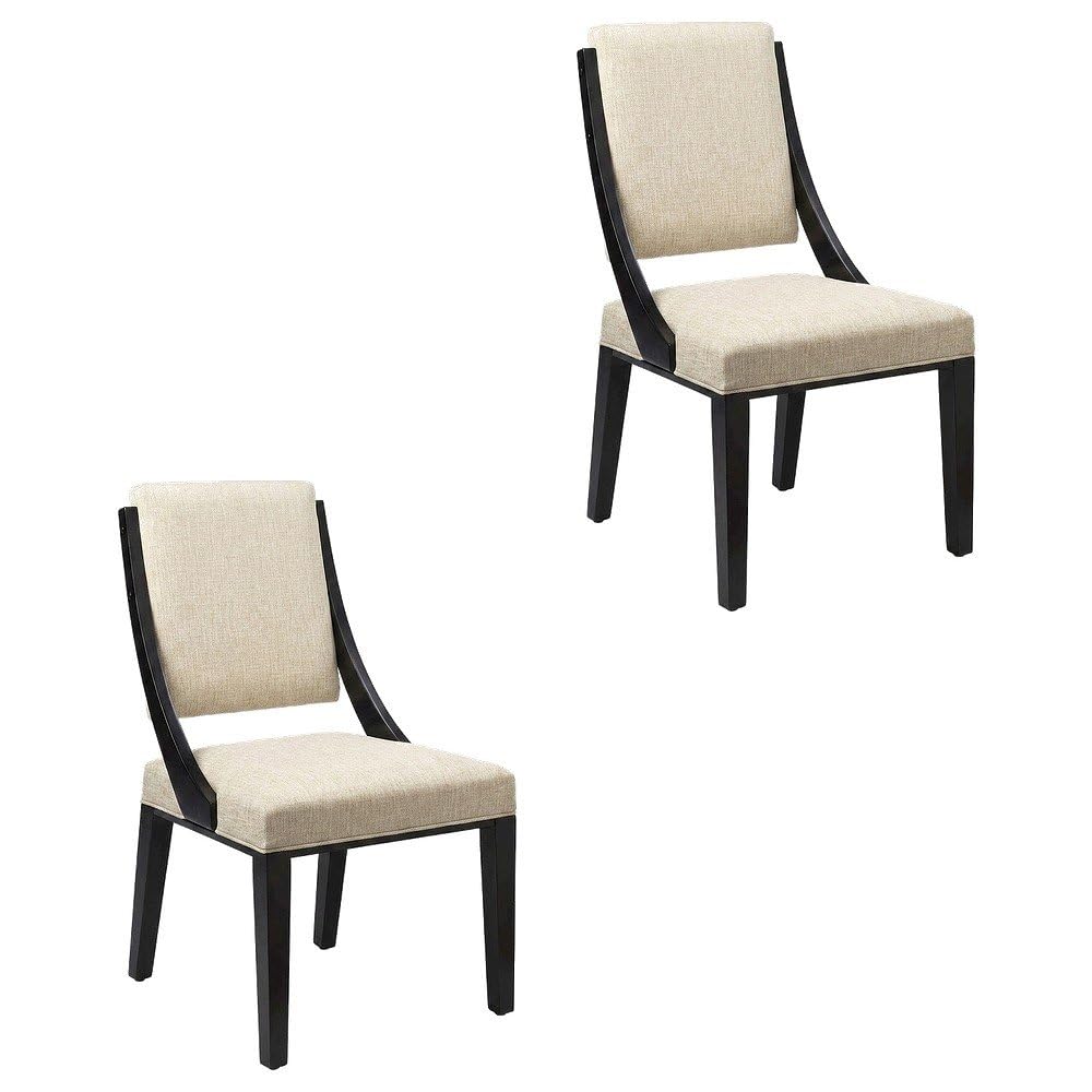 Fabric-Upholstered Dining Chairs Set of by Furnifact – Polyester, Beige, Pack of 2