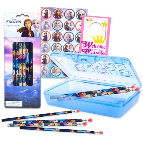 Conjunto de artigos de papelaria Frozen Disney Princess, conjunto com 6 lápis Frozen, porta-lápis, mais | Material escolar Frozen para meninas