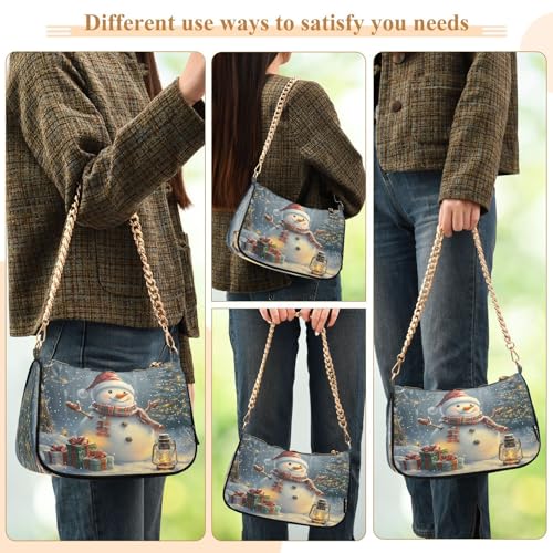 Shoulder Bags for Women Cute Snowman Tote HandBag Shoulder Bags purse with Chain Zipper Closure3