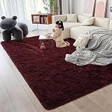 Jocovieh Soft Wine Red Rugs for Bedroom, 4x6 Feet Fluffy Carpets, Indoor Modern Plush Area Rugs for