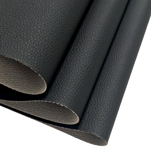 LERNOU Kunstleder Meterware Gekörnt Lederimitat Kunstleder Stoff 100 x 140 cm Weiches Texturiert Möbelstoff Meterware zum nähen Stühle Sofas Autositze - Schwarz