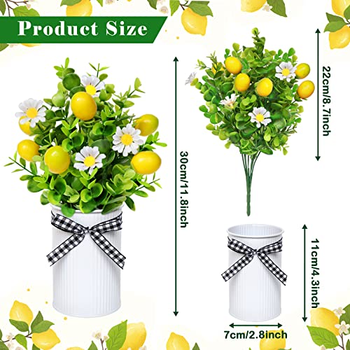 4 Pack Lemon Mason Jar Table Centerpiece, Artificial Lemon Home Centerpieces Fake Lemon Daisy Plants with Faux Leaves for Summer Wedding Farmhouse Office Kitchen Bathroom Dining Table Centerpiece