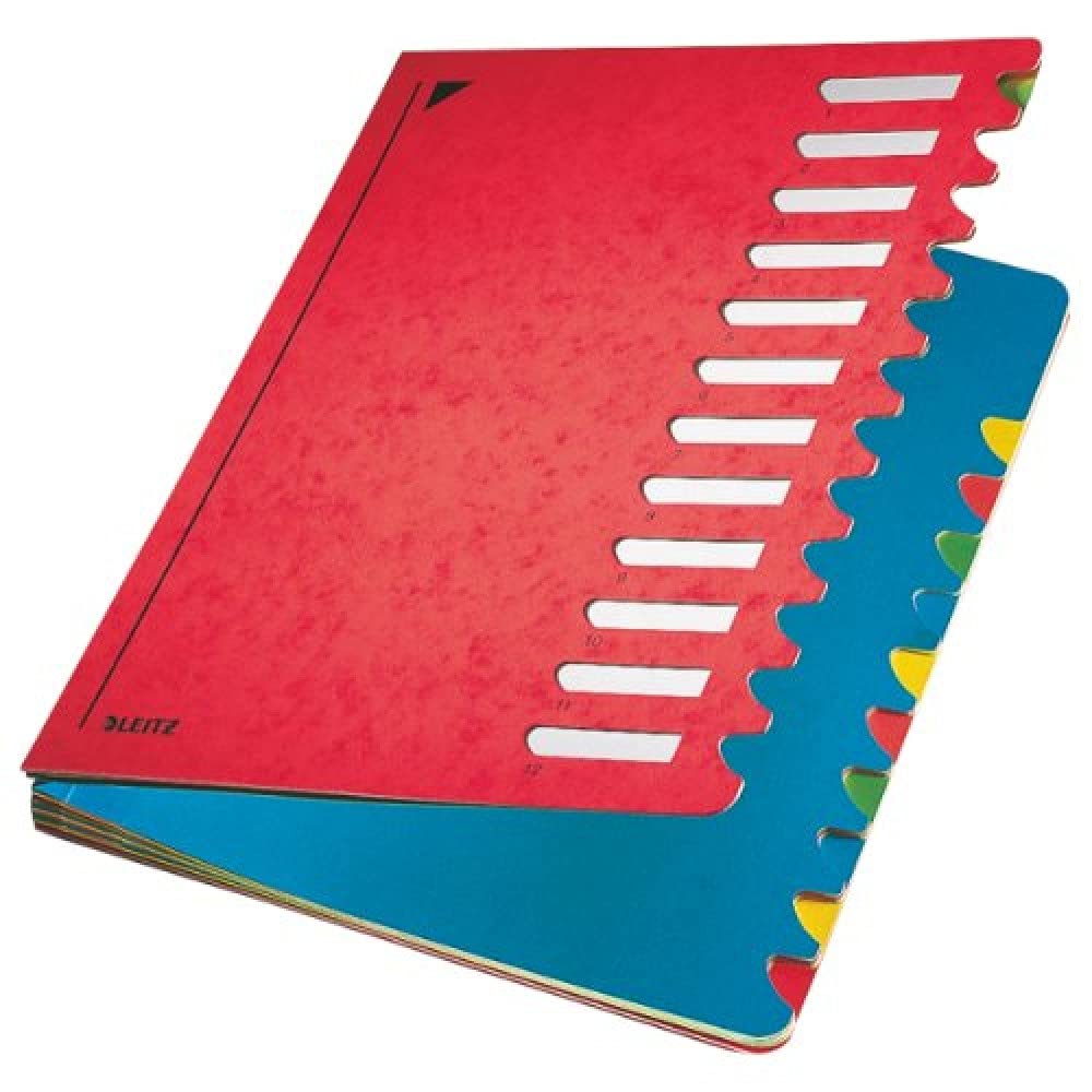 LeitzEsselte 59120025 Desk Organiser with Coloured Tabs 1-12, 12 Compartments Cardboard Red
