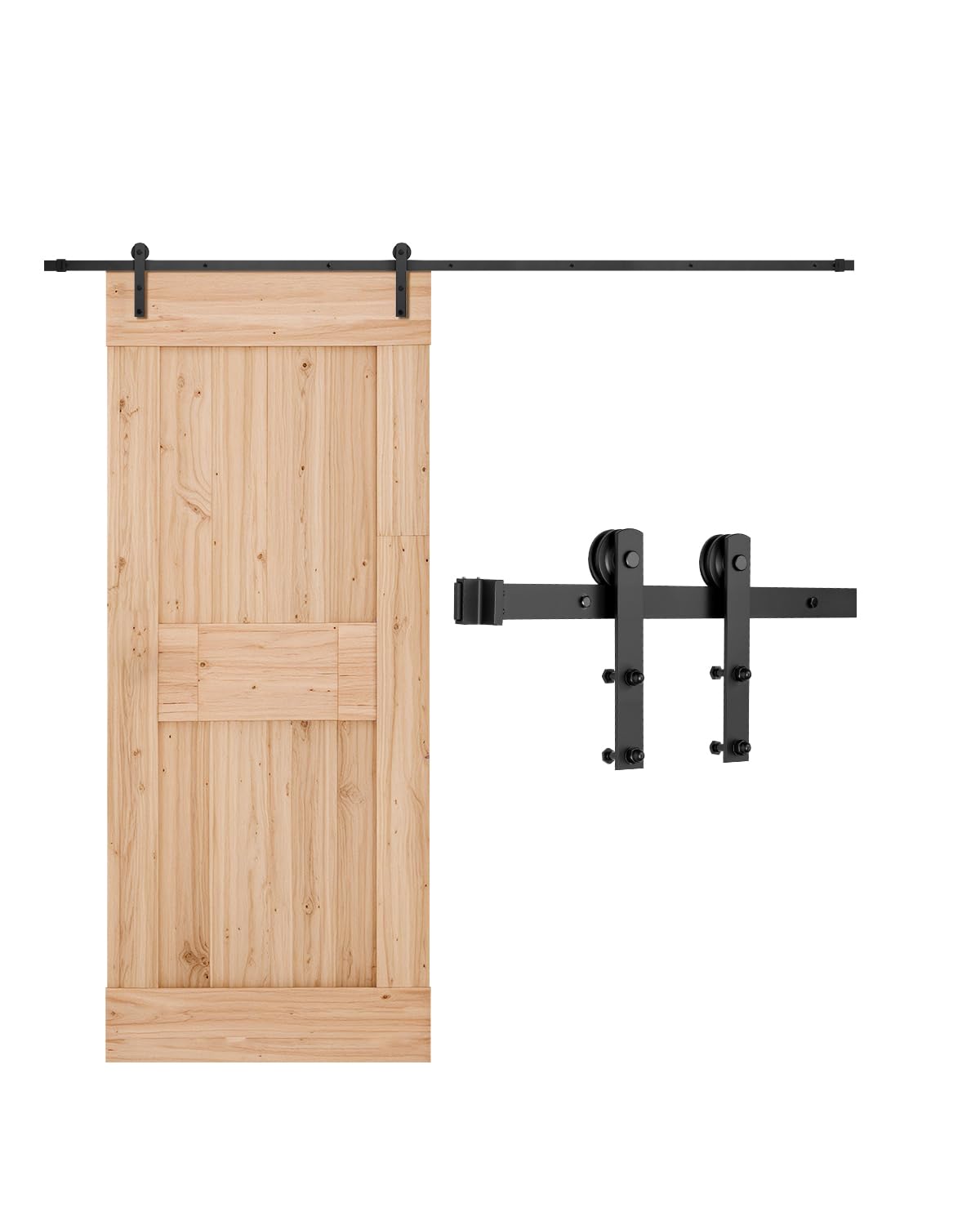 VEVOR Kit Quincaillerie de Porte Grange Coulissante Simple, 300 cm, Rail Durable et Rouleau I, Charge 150 kg, pour Portes 1524 mm de Largeur et 34,​92-​44,​45 mm d'Épaisseur, Noir, Portes Non Incluses